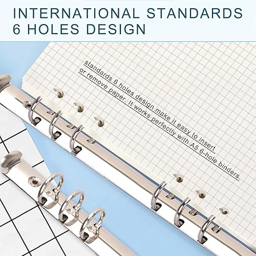 Miniatura 5 de Papel de hojas sueltas A5 135 hojas 270 páginas, papel de repuesto A5 forrado, 6 insertos de carpeta de anillas, papel cuadriculado de relleno A5