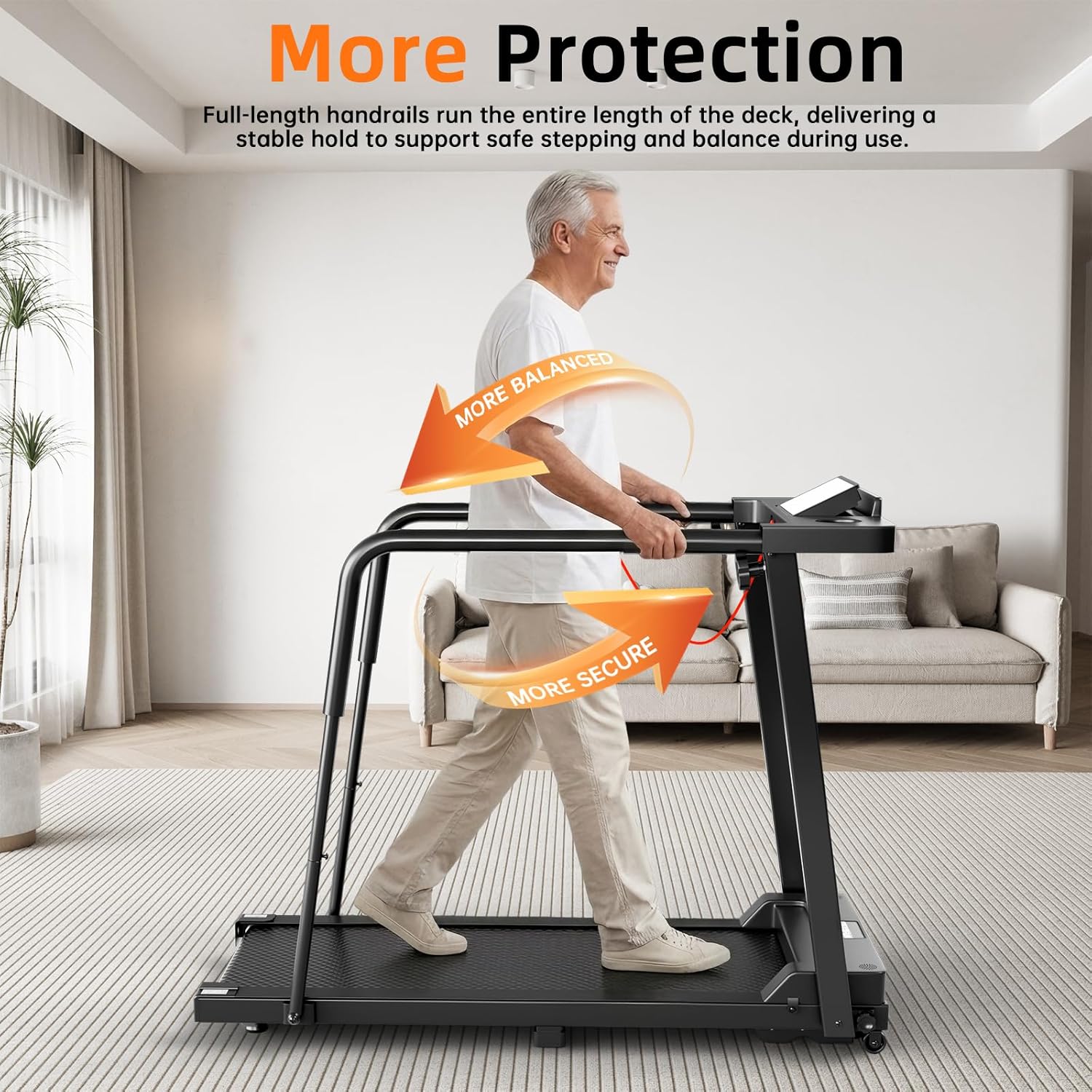 Juturna Walking Treadmill for Seniors, Treadmills for Home with Holder for Phone & Cup,Walking Pad with Handle Bar, 3.0 HP Walking Pad with 300 LBS Capacity, with LED Display