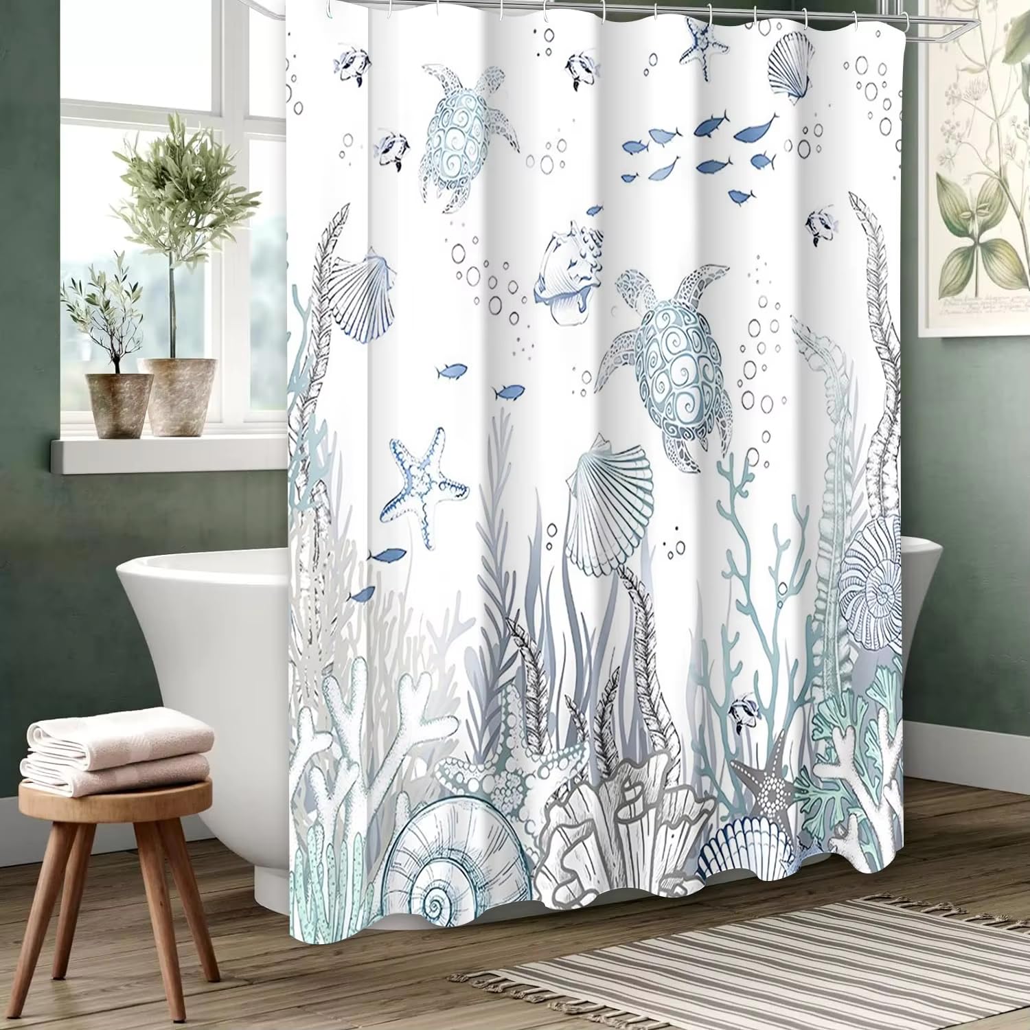 UUDIHO Black and white underwater world Bathing Curtain Bathroom Shower Curtain Waterproof With 12 Hooks Home Decor(145x213cm/57x84in(WxH) Bathtub Curtains)