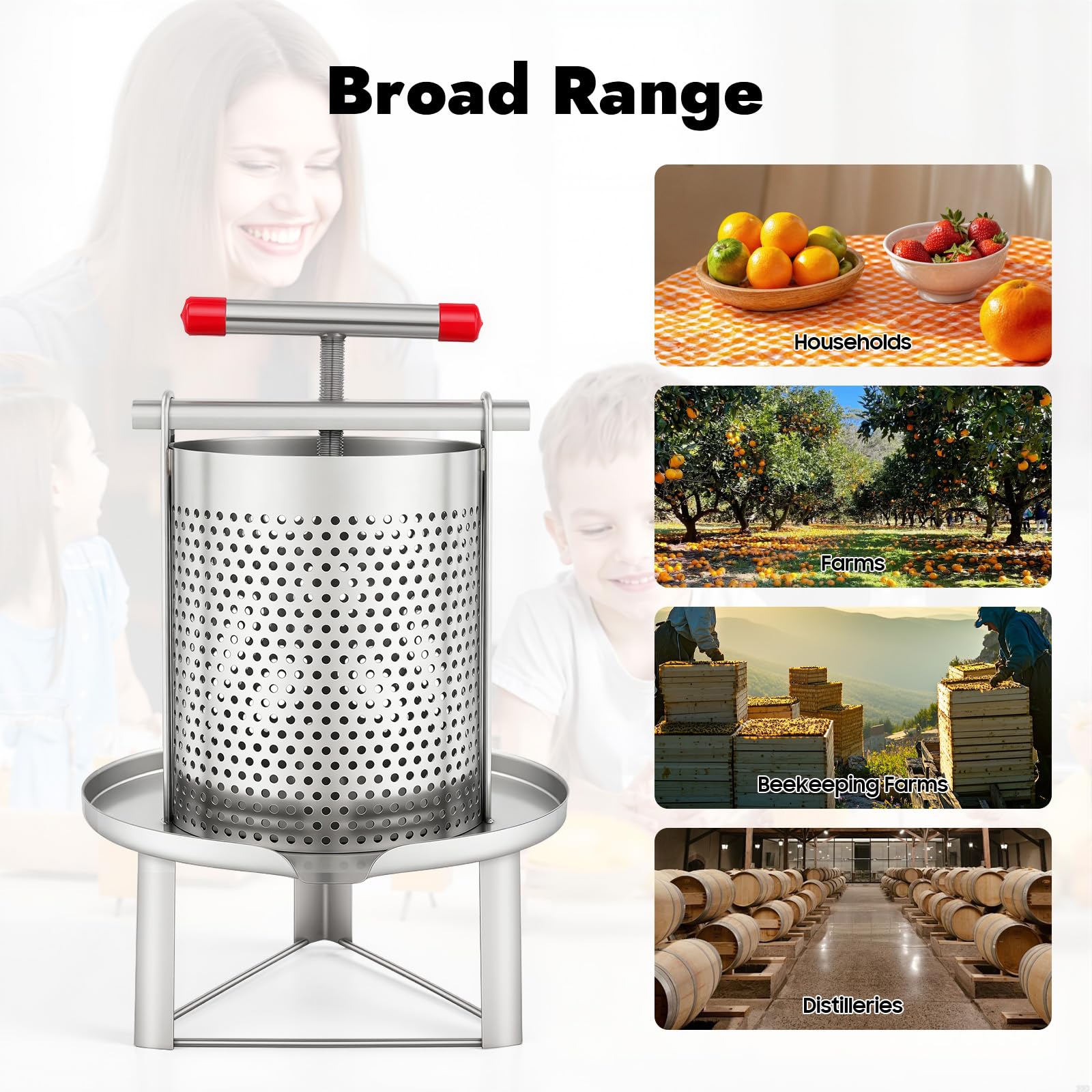 Prensa de frutas de acero inoxidable de 10 L, prensa de miel, acero inoxidable, manual del hogar, prensa de miel, prensa de cera, herramienta de apicultura con filtro