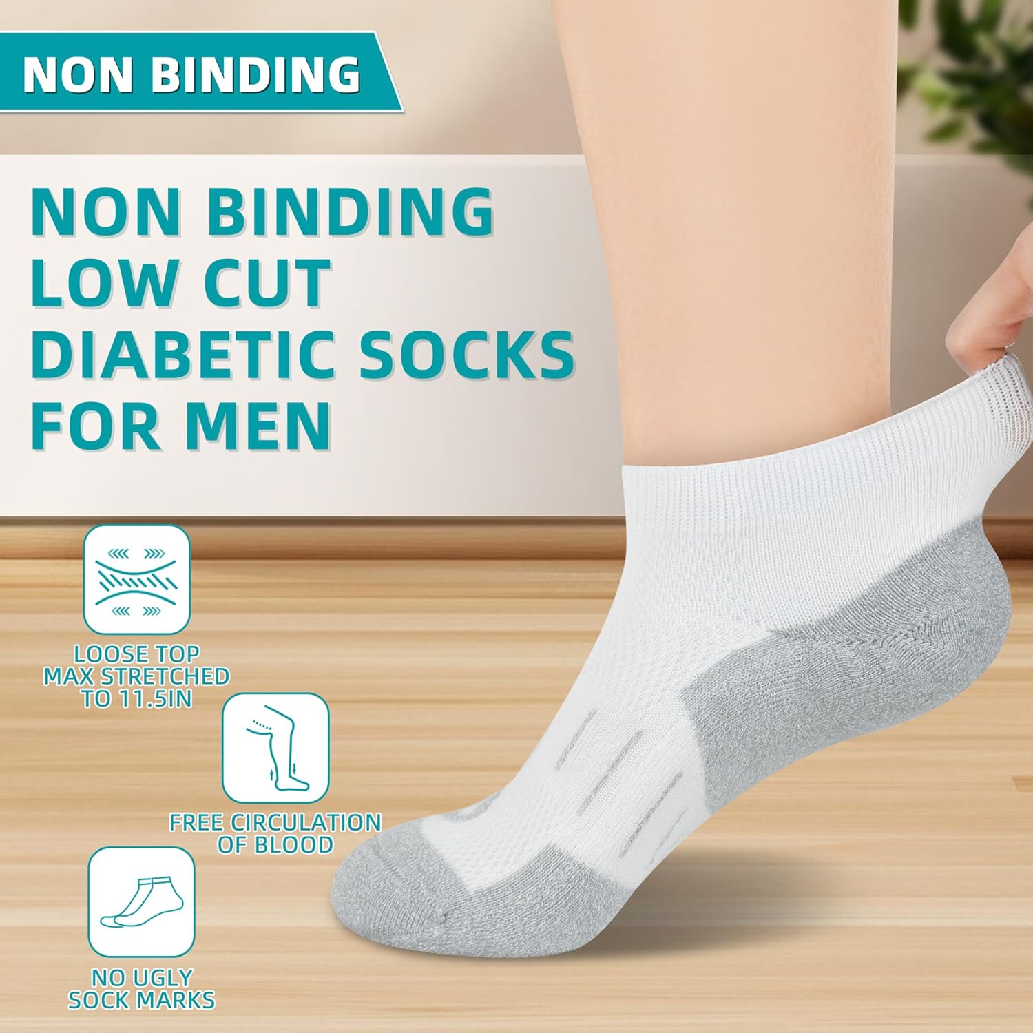 Diabetic Socks for Men,4 & 6 Pairs Low Cut Bamboo Viscose Wide Mens Diabetic Socks Size 9-11 10-13 - Image 2