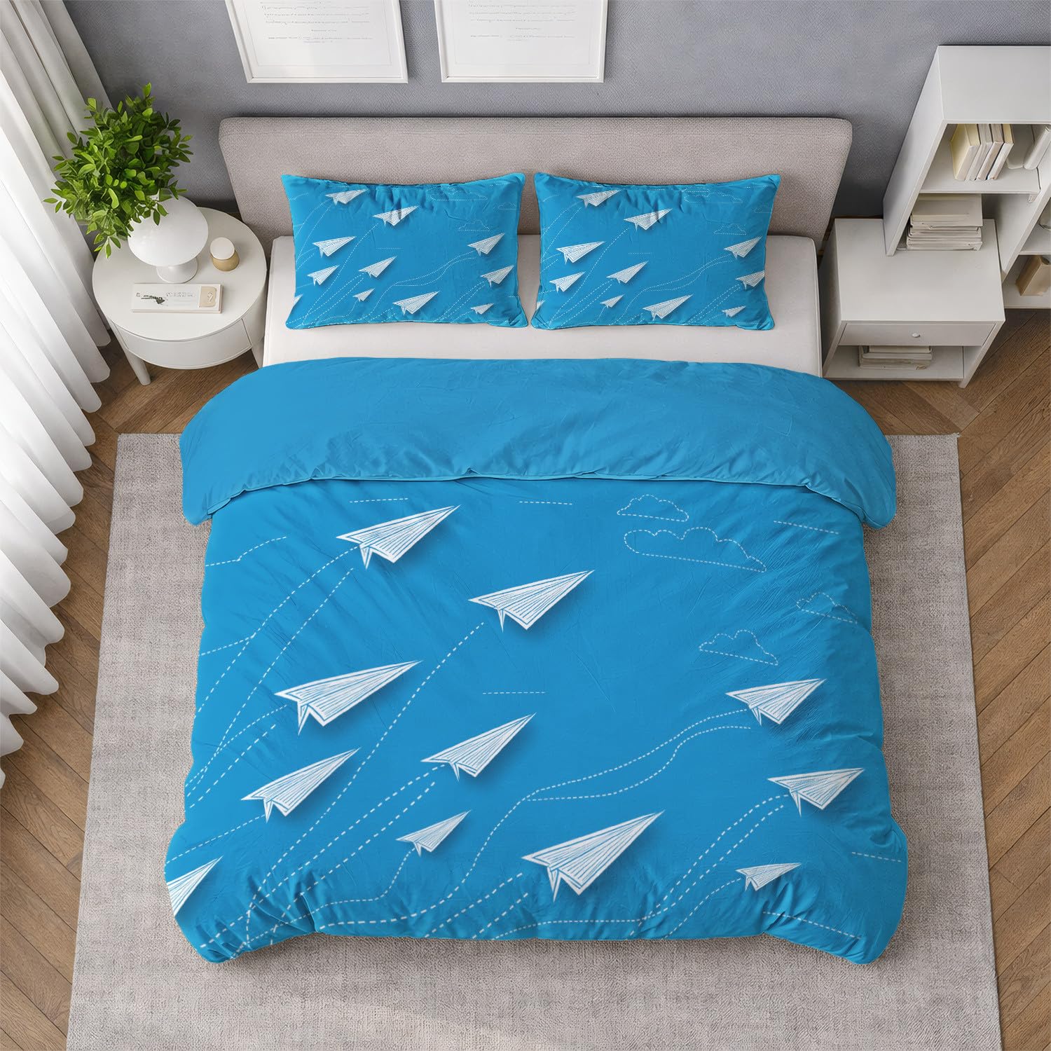 Parure de lit 240x260 anti-boulochage moderne housse de couette fermeture éclair bleu