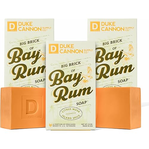 Duke Cannon Supply Co. Big Brick of Soap Bar for Men Bay Rum (Citrus Musk, Cedarwood, Island Spice Scent) Multi-Pack - Superior Grade, Extra Large, All Skin Types, Paraben-free, 10 oz (3 Pack)