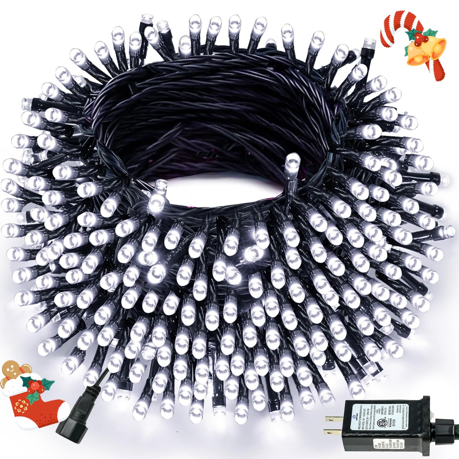 Connectable 99Ft 300LED Christmas String Lights Outdoor Indoor, Cool White