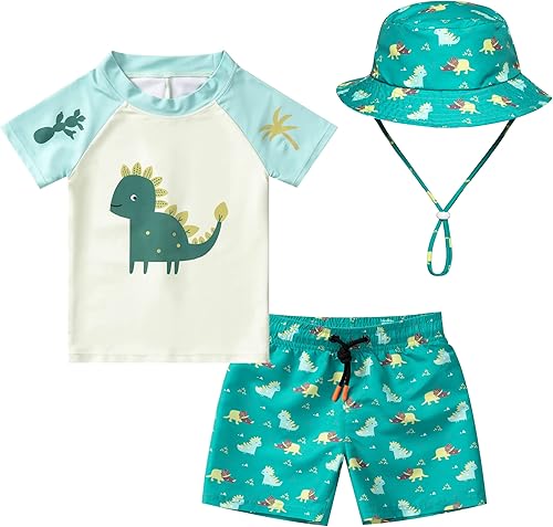 Traje de baño de 3 piezas para niños pequeños y bebés, conjunto de camiseta de natación UPF 50+