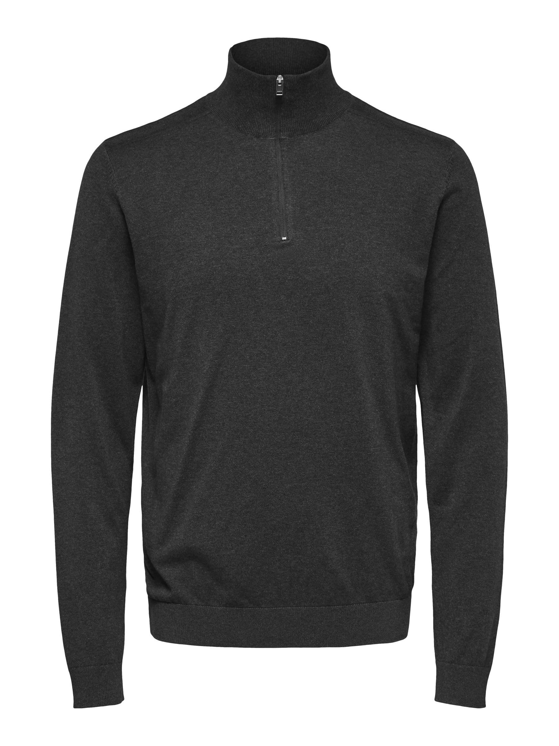 Selected Homme Men's SLHBERG Half Zip Cardigan B NOOS Sweatshirt, grey/anthracite, M