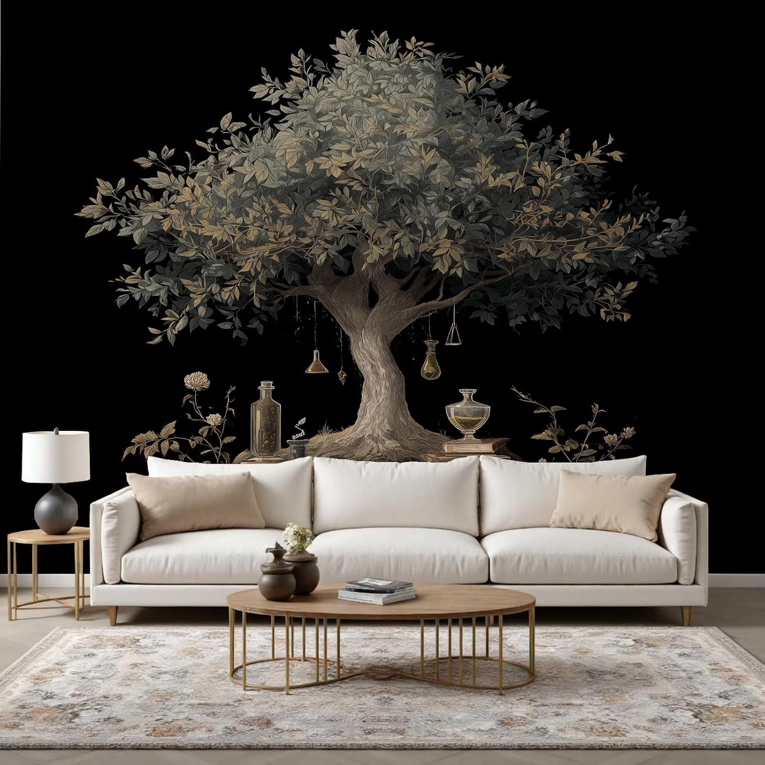 Tree of Life Wall Murals Peel and Stick 59"X41" Books Potion Bottles Wallpaper Murals Self Adhesive Gothic Skull Wall Paper for Bedroom Living Room Home Decor