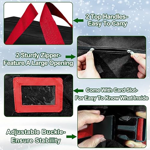Miniatura 4 de 2 ruedas y correas de hebilla Bolsa de almacenamiento para árbol de Navidad rodante para árbol desmontado de 7.5 pies, 50 x 20 x 12 pulgadas,