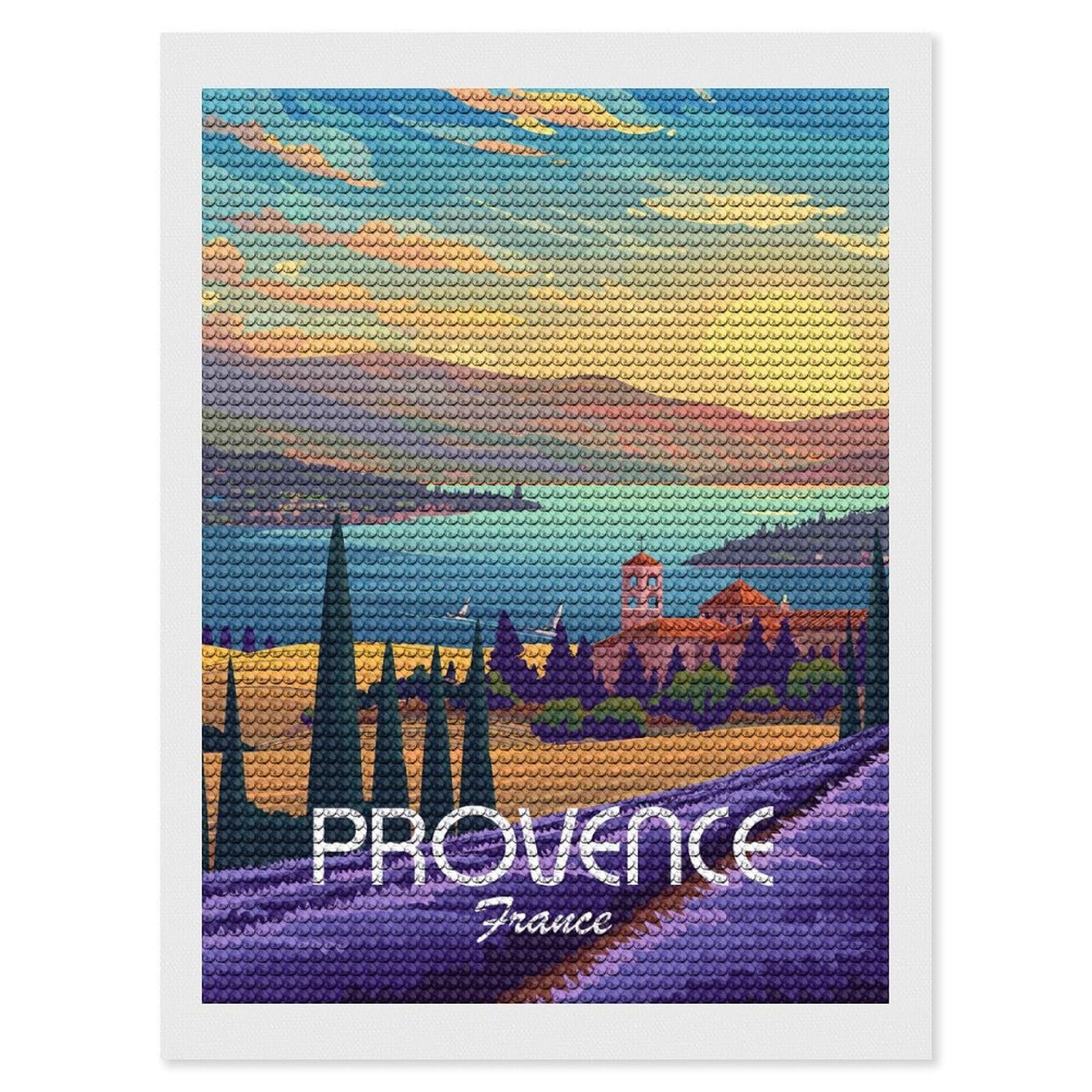 Junmoney Provence France Diamond Painting Canvas Kit 12"x16", Adhesive Canvas, Living Room Decor, Farmhouse Decor, Winter Craft
