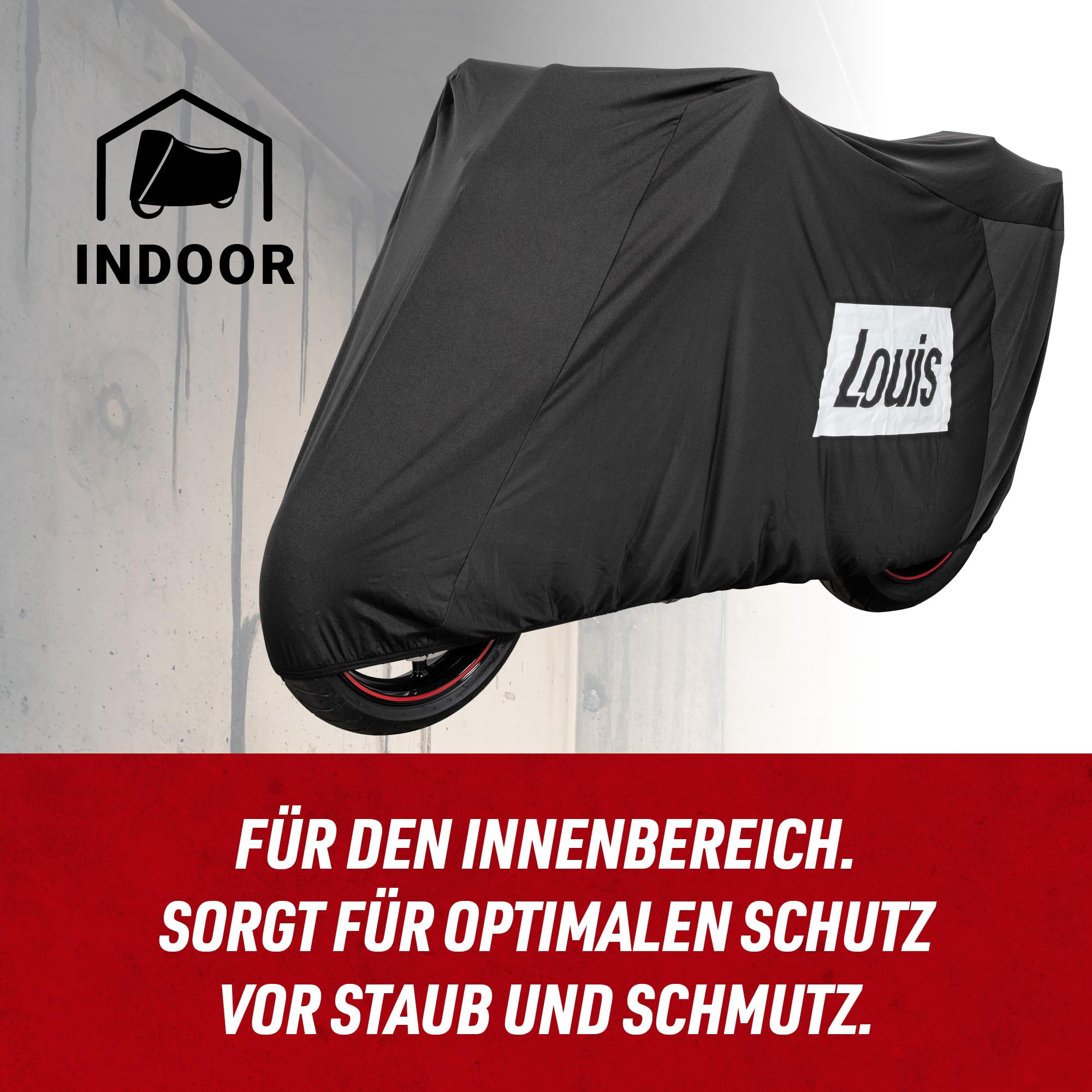 Louis Indoor Motorrad Abdeckplane Stretch, Atmungsaktiv, Reißfest, Frostbeständig, Lackschonend, Schutz vor Staub & Schmutz, Elastisch & Anpassungsfähig, Rundum Gummizug, XL-XXL