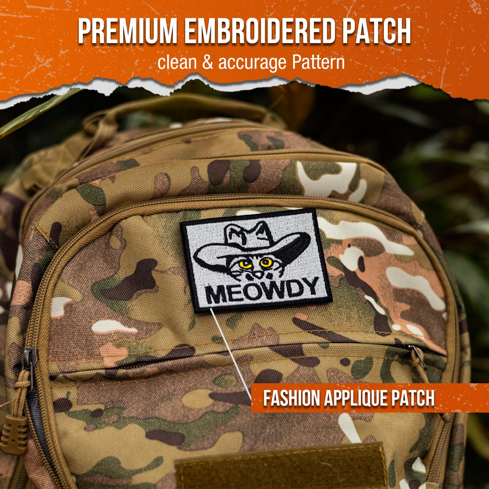 backtime Meowdy Embroidered Patch, Tactical Military Morale Patch with Hook Fastener Backing, Funny Applique Humor Patch for Backpacks, Bag, Uniforms, Jeans, Jackets, Vests, Hats, Helmet
