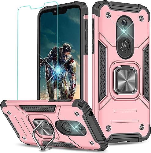YmhxcY Funda para Moto G7 PowerG7 SupraG7 Optimo Maxx con protector de pantalla HD, fundas de grado armadura con soporte giratorio y función atril,