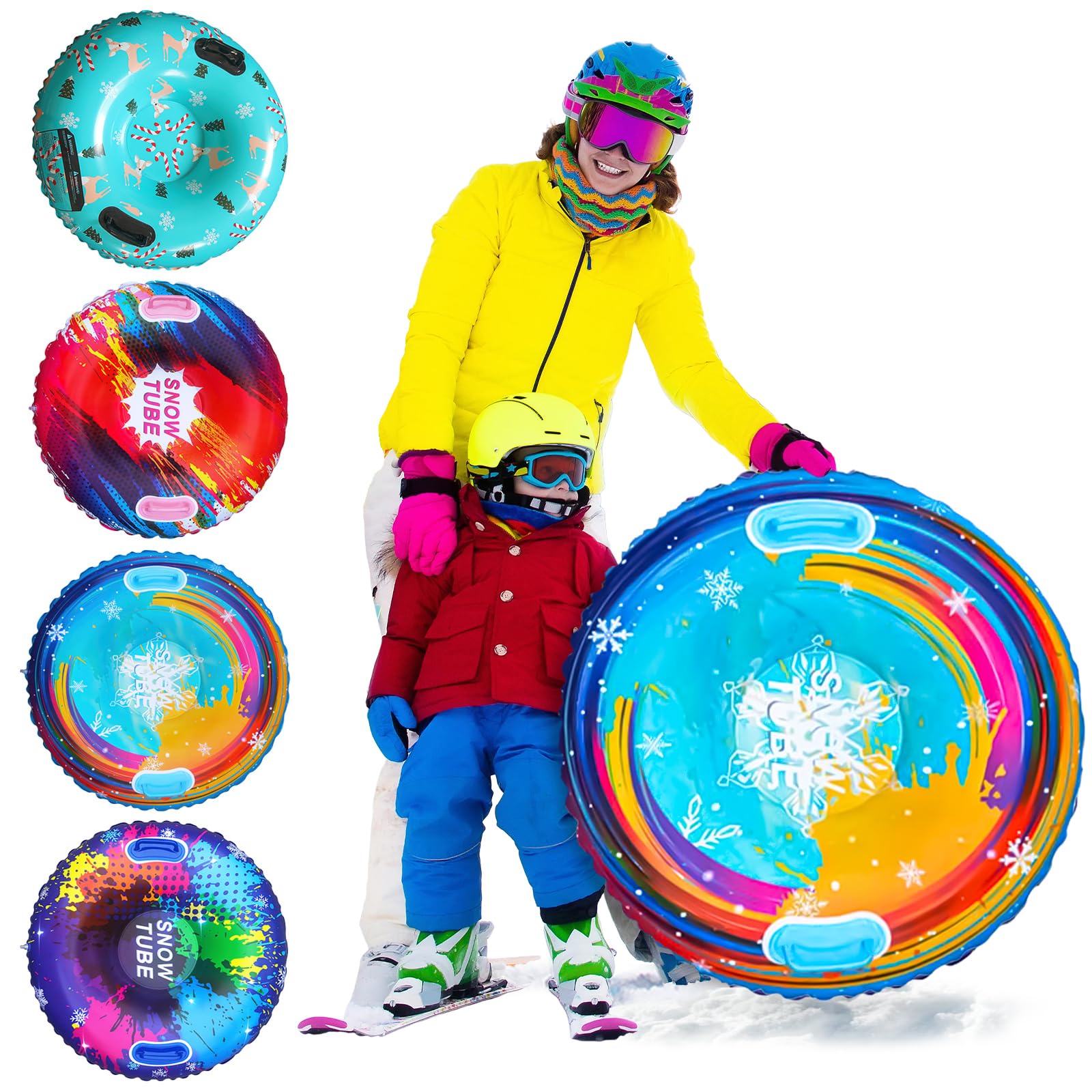 Nadmuchiwane sanki śnieżne z 2 uchwytami, 80 x 80 cm, gruba nadmuchiwana rura śnieżna dla wszystkich grup wiekowych, Snow Tube, nadmuchiwane luges, na żywo niezapomniane zimowe przygody