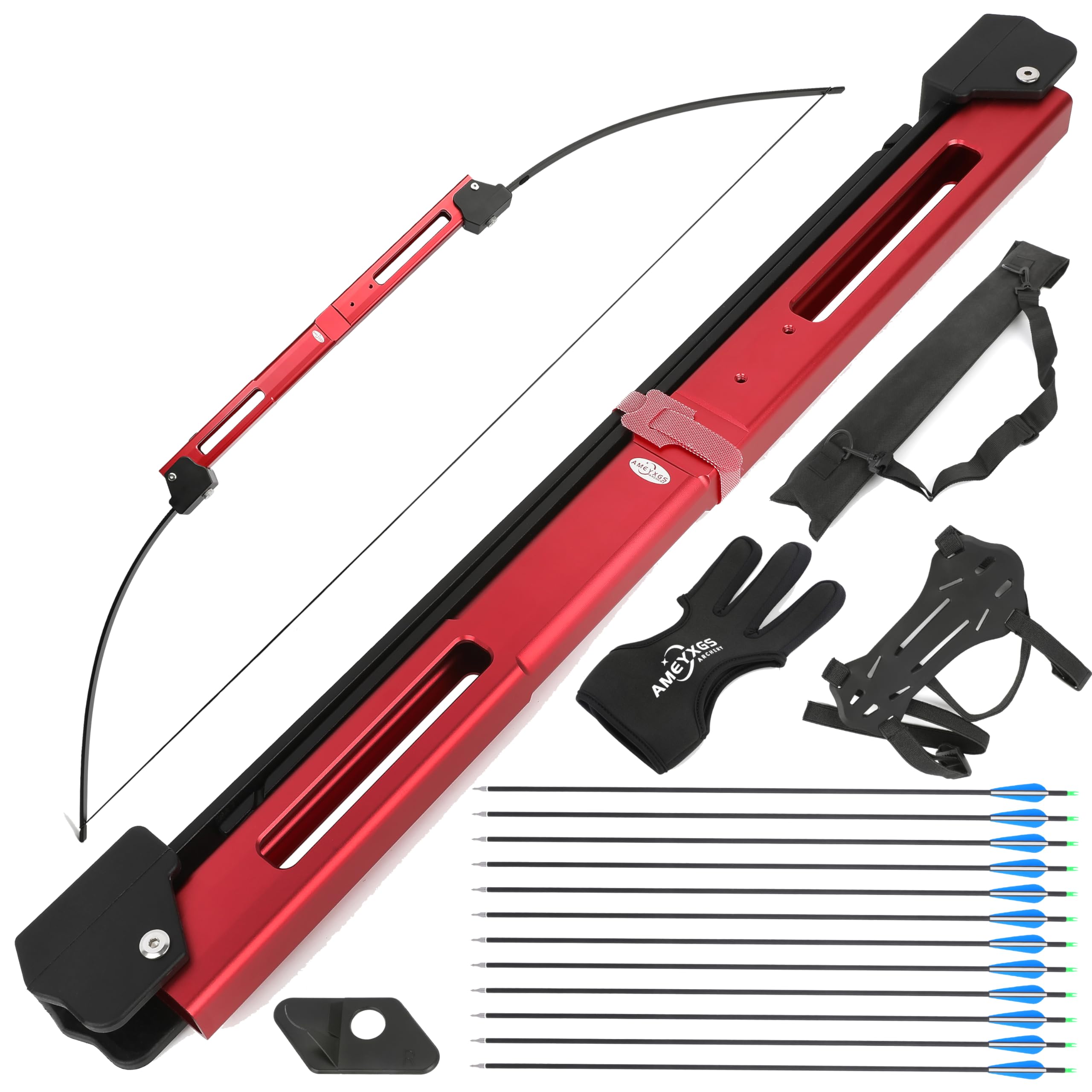 AMEYXGS 55-Inch Folding Recurve Bow and Arrow Set, Aluminum Alloy Riser, Fiberglass Limbs, 35 lb Draw Weight, Left and Right Hand (red Set)