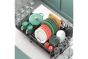 Extendable Dish Rack for Spacious Kitchen Side, Extra Large Silver Expandable Dish...
