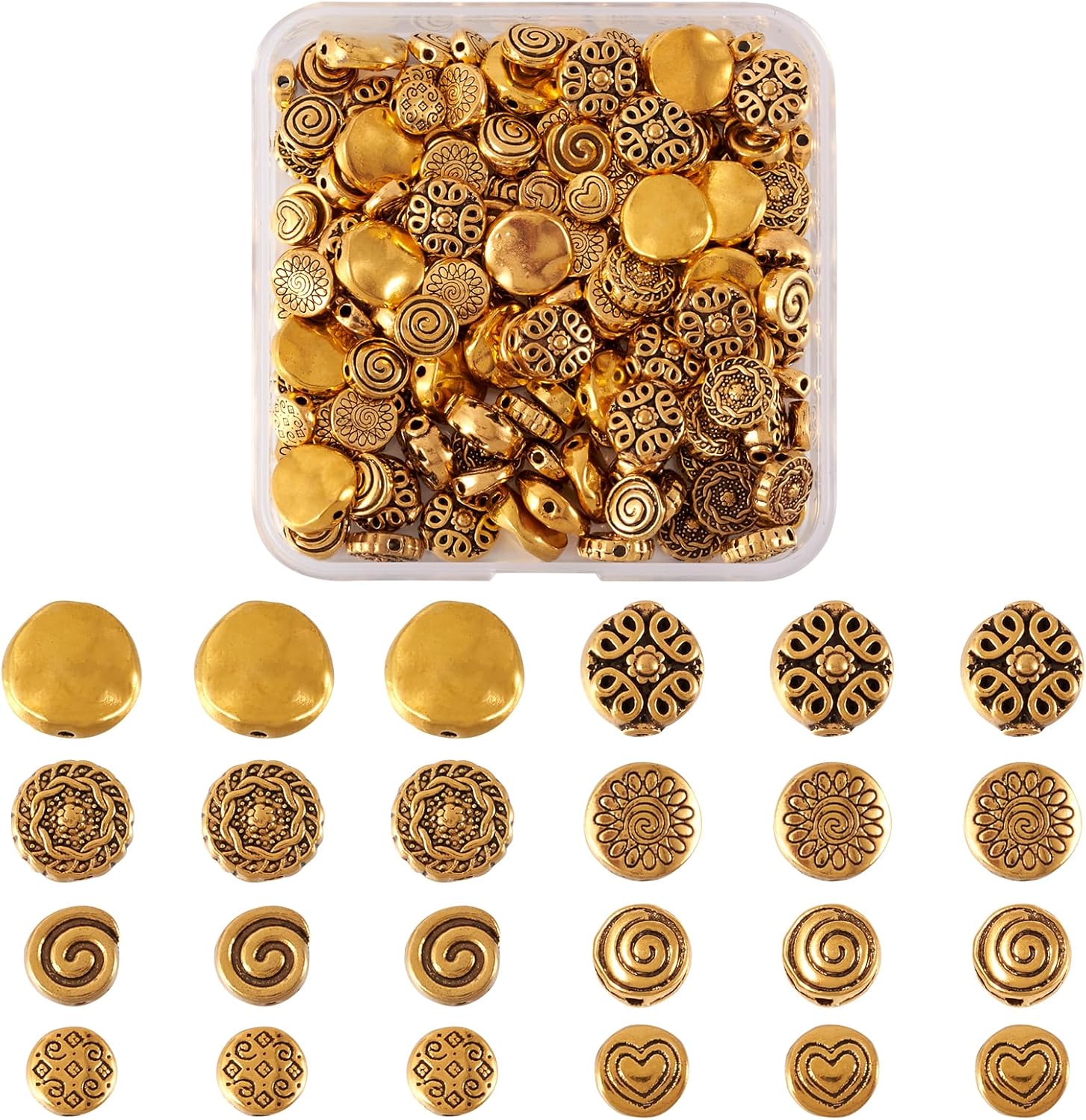Antique Gold, Flat Round,160pcs