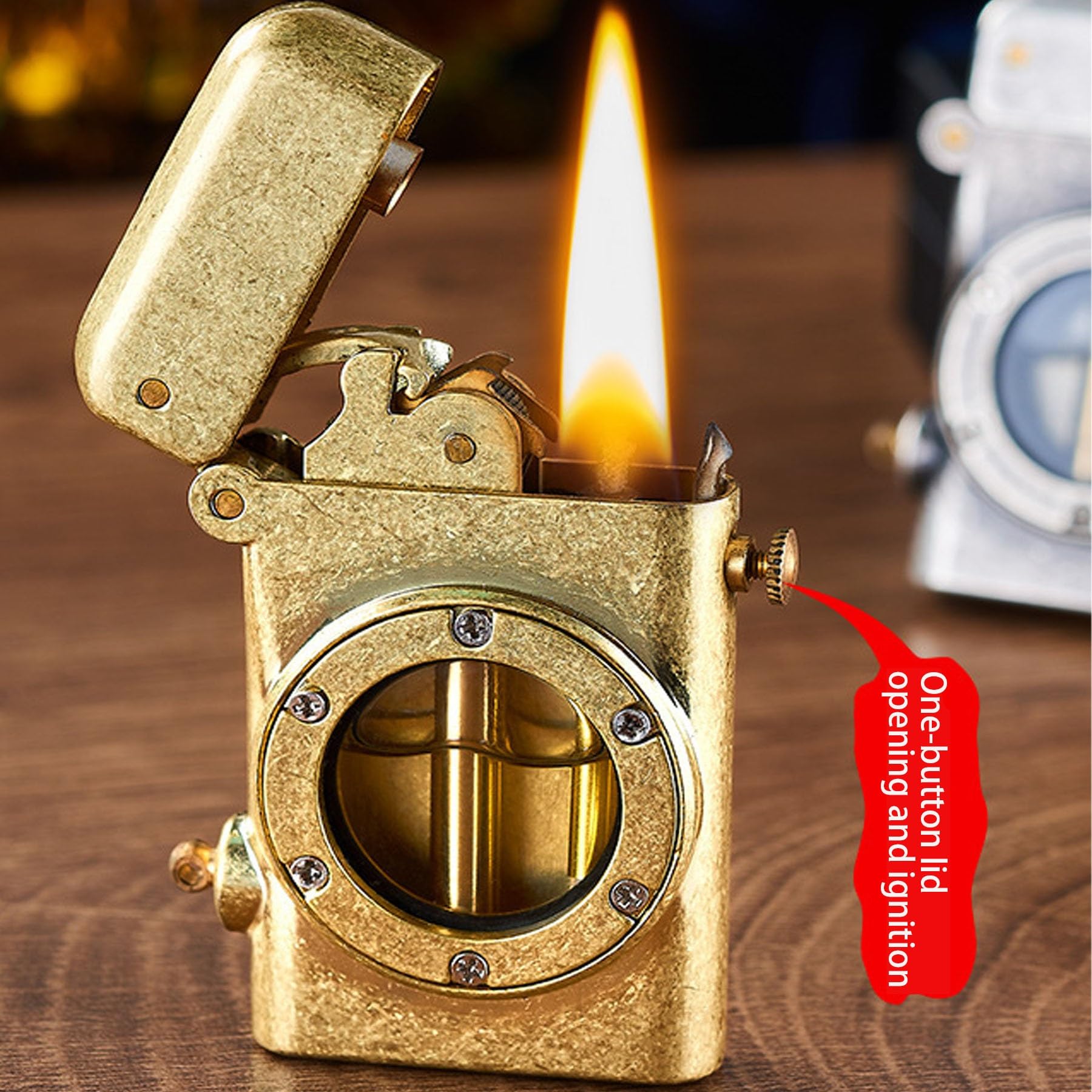 Encendedor de queroseno, diseño antiguo de latón con tanque de combustible visual, llama ajustable para barbacoa, camping y velas, perfecto para uso en exteriores
