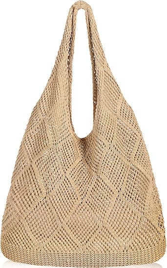 WantGor Crochet Bags, Beach Mesh Tote Bag Womens Shoulder Shopping Handbag Casual Travel Totes Bag Foldable Hobo Bags