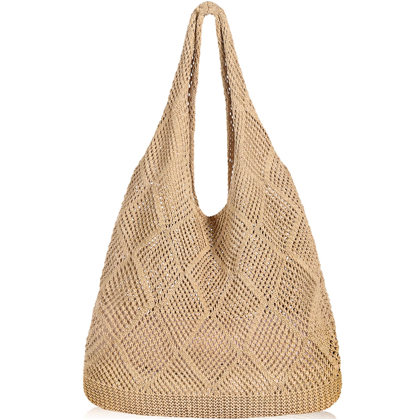 WantGor Crochet Bags, Beach Mesh Tote Bag Womens Shoulder Shopping Handbag Casual Travel Totes Bag Foldable Hobo Bags