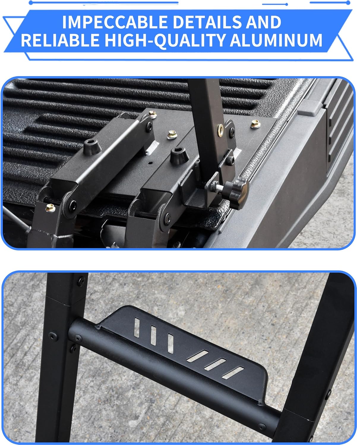 42" Universal Pickup Truck Tailgate Ladder with Handrail, Foldable Heavy Durty Metal Wide Pedals Tailgate Ladder Step Pickup Truck Accessories, Capacity 600 lbs, for F150/Ram 1500...