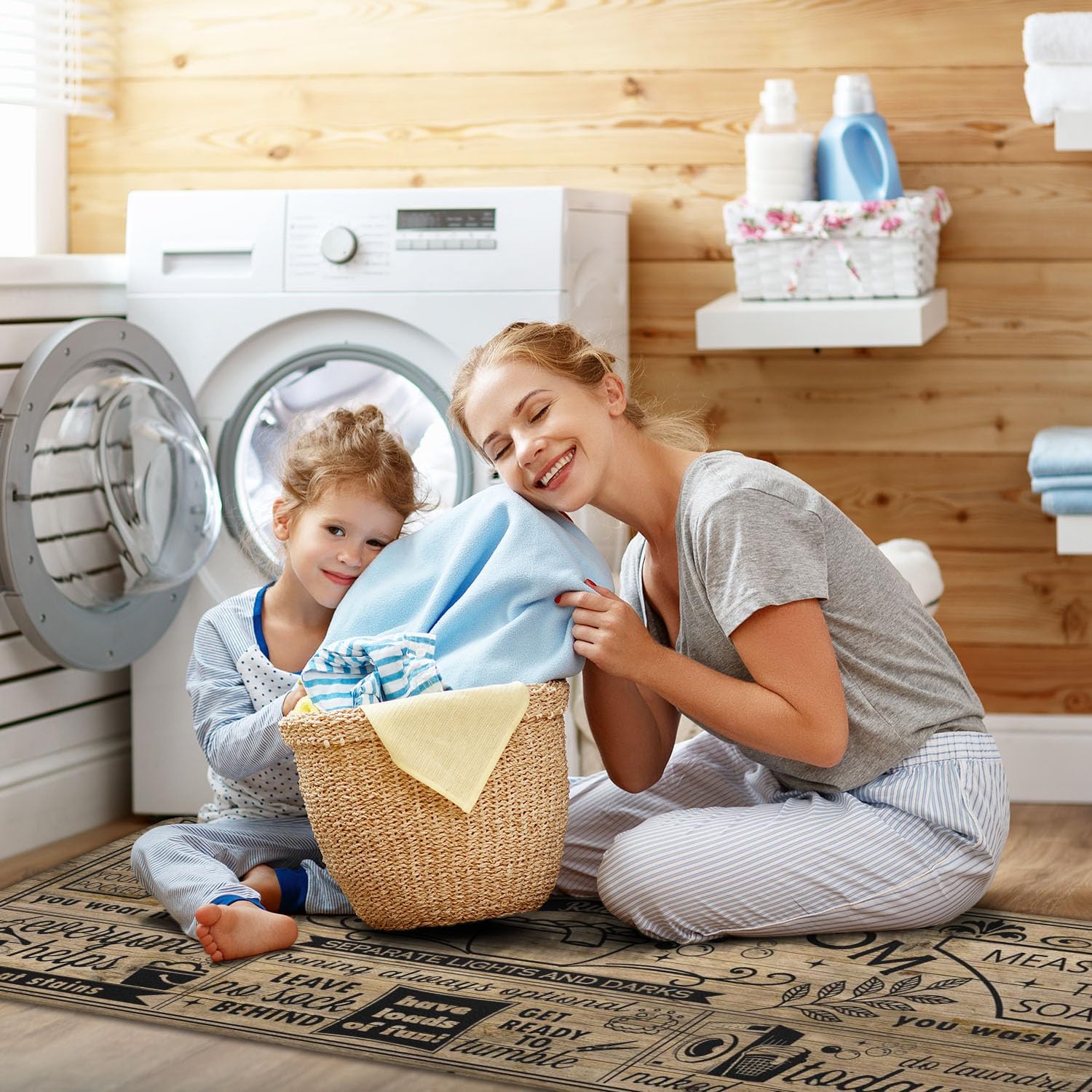 Laundry Room Rules Rug - Farmhouse Kitchen Floor Mat -Laundry Room Rug- Runner Decor -Washable Floor Carpet for Washroom Mudroom Kitchen Bathroom Hallway-20 x 59