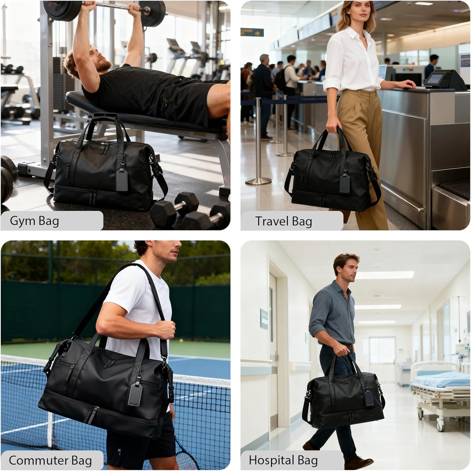 JUMAHE Travel Gym Duffle Bag with Shoe Compartment - PU Leather Large Carry On Weekender Overnight Tote Bag for Men Women - Image 7