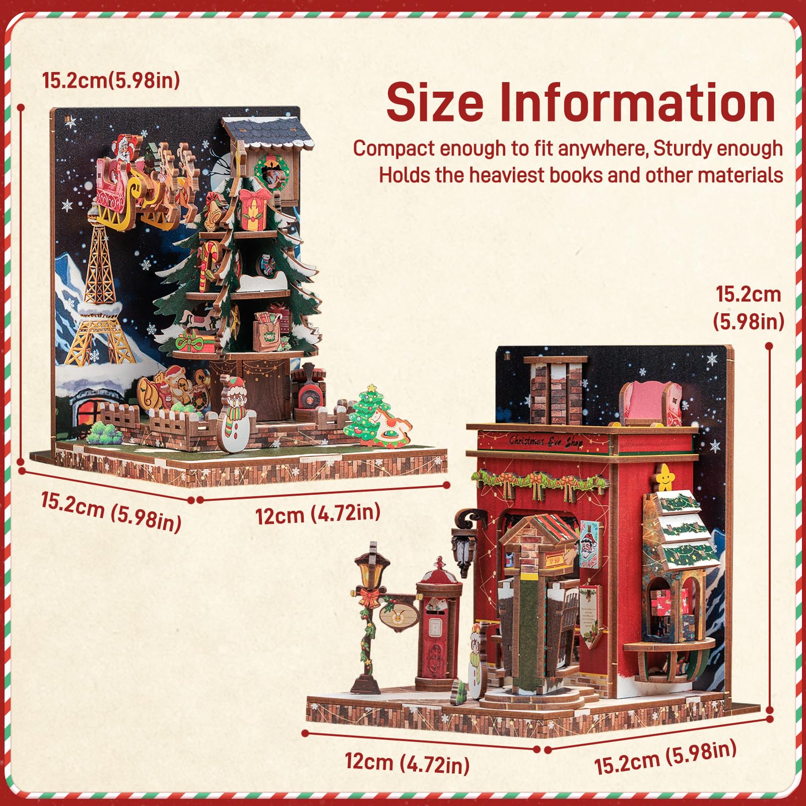 CUTEBEE Book Nook - Set di 2 fermalibri natalizi fai da te, in miniatura, per libreria, decorazione Diorama, per adulti, da costruire