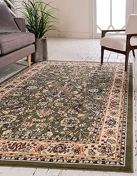 Unique Loom Sialk Hill Collection Area Rug - Washington (9' x 12' Rectangle Green/Hunter Green)