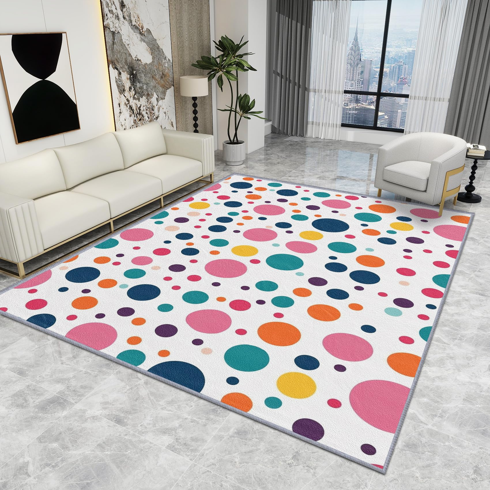 Polka Dot Rug for Kids - Cute Colourful Geometric Carpet, Nursery Playroom Washable Non Slip Low Pile Soft Small Area Rug, Home Decor Gifts, 80 X 100 cm