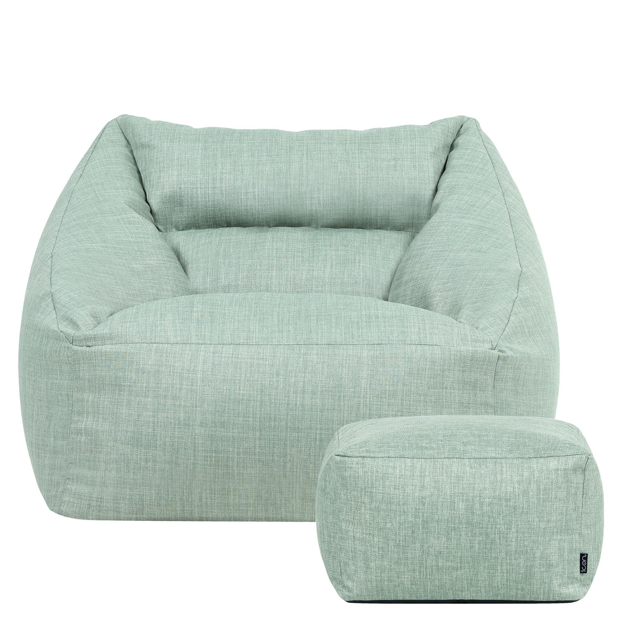 ICON Armchair Bean Bag and Footstool - Outdoor Woven - Green