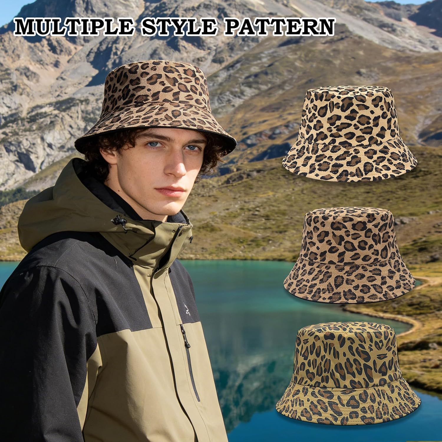 YAMEIZE Retro Style Bucket Hat for - Women Men Leopard Print Hat Fishing Cap Sun Hat Fishmen Hiking Beach Party Outdoor