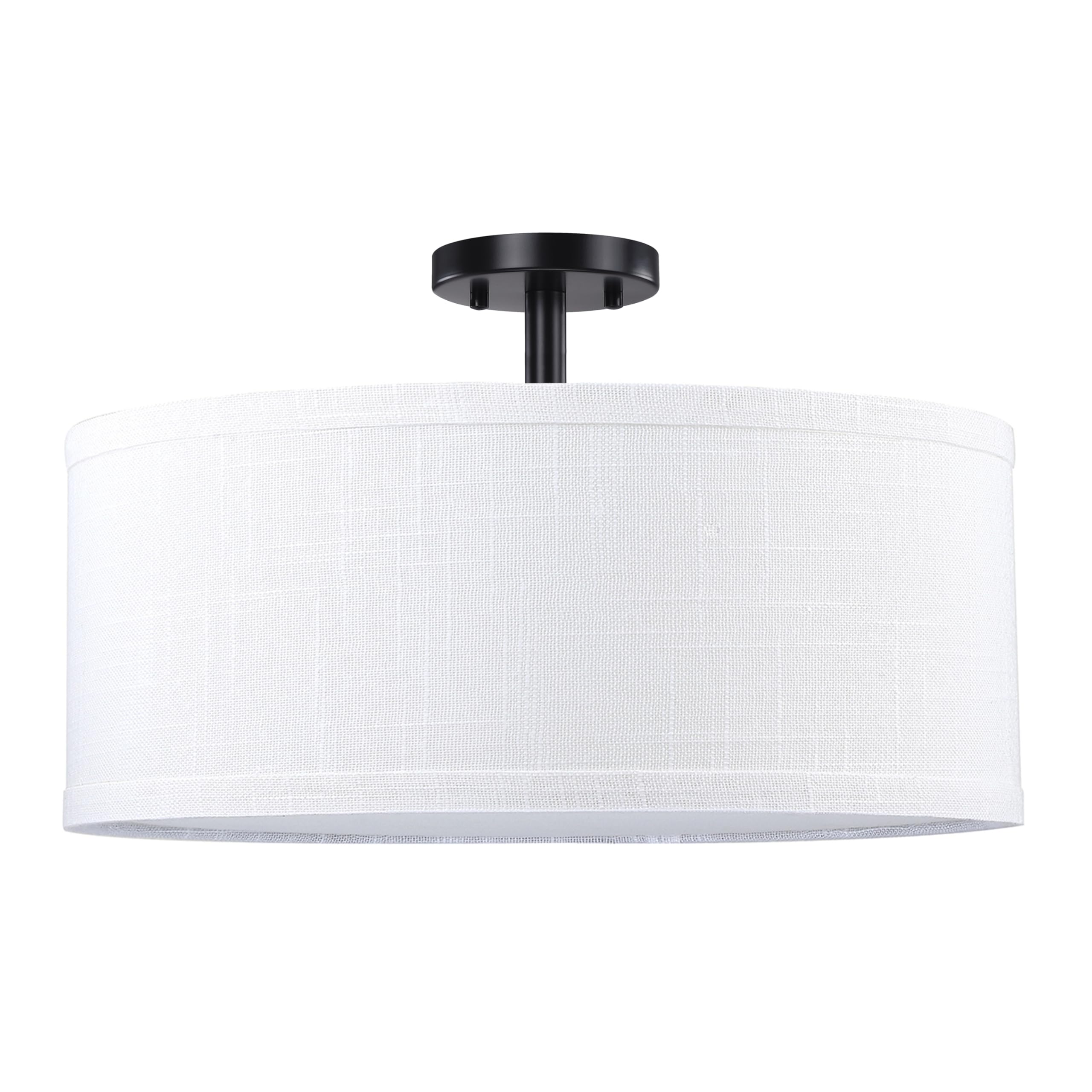 Photo 1 of 18" Off White Fabric Drum Shade Semi Flush Mount Ceiling Light Black Finish, Chandeliers Shade Bar, Dining Room, Corridor,Living Room Island Kitchen 18“ Oil-rubbed Bronze
