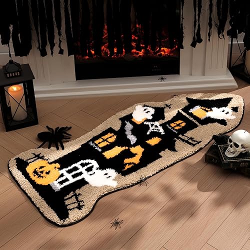 Phantoscope Alfombra con forma de casa embrujada, tapete suave para puerta delantera, antideslizante, tapete decorativo gótico de Halloween para