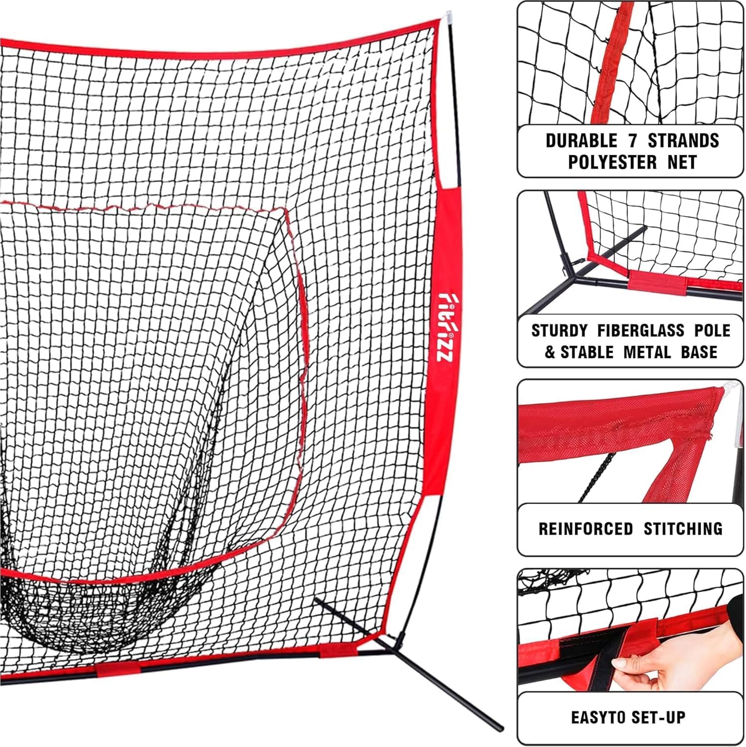 7x7 ft Baseball Net for Batting Pitching Hitting, Softball Pitching Net with Strike Zone, Tee, Ball Caddy, Softball Batting Net Baseball Training Equipment for Kids Adult Youth Sport Practice