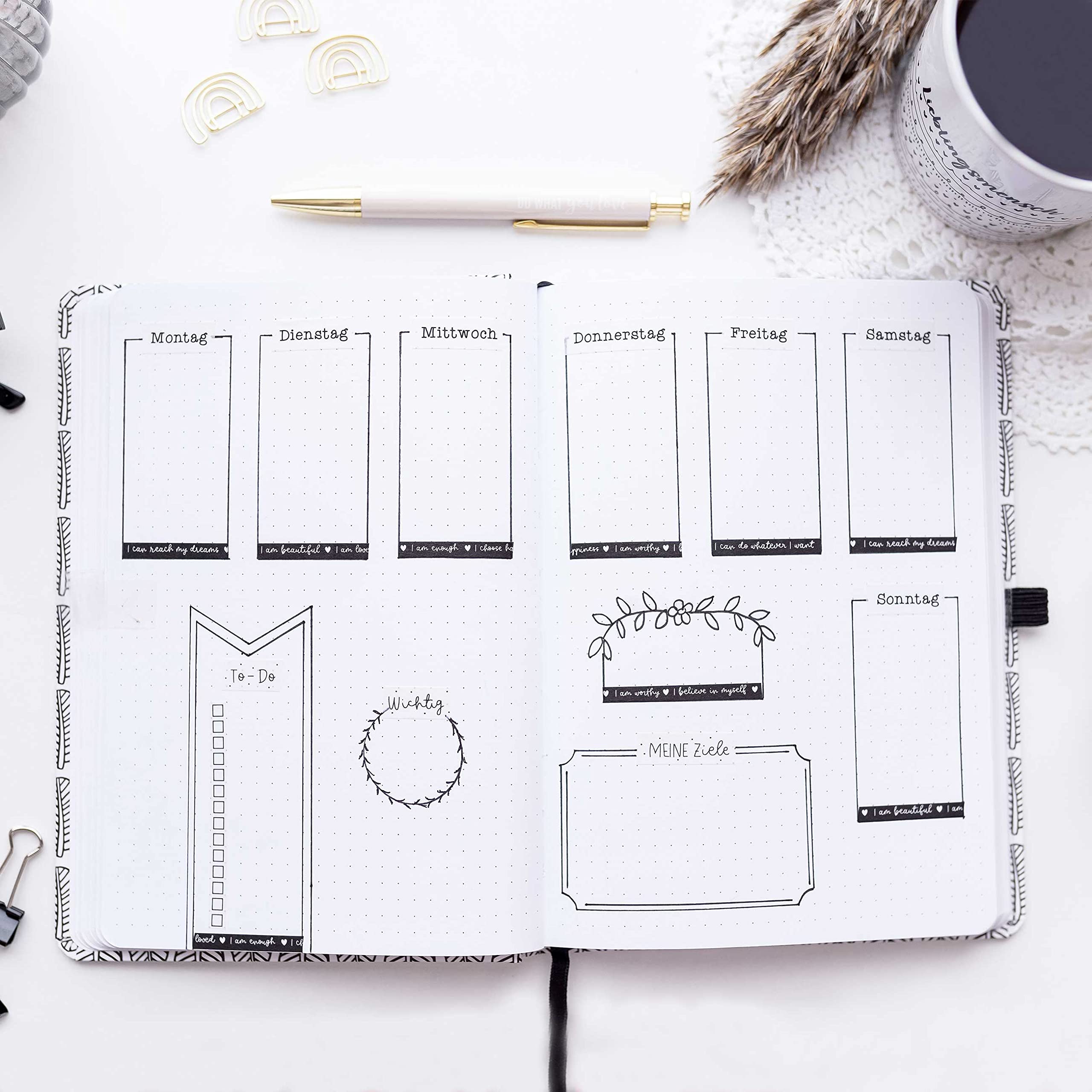 Papierdrachen 9 taśm Washi do dziennika, odręczne napisy, dni tygodnia, po prostu przyklej, do zrobienia, tygodniowy harmonogram DIY, zadania, idealne dla początkujących i profesjonalistów, czarne