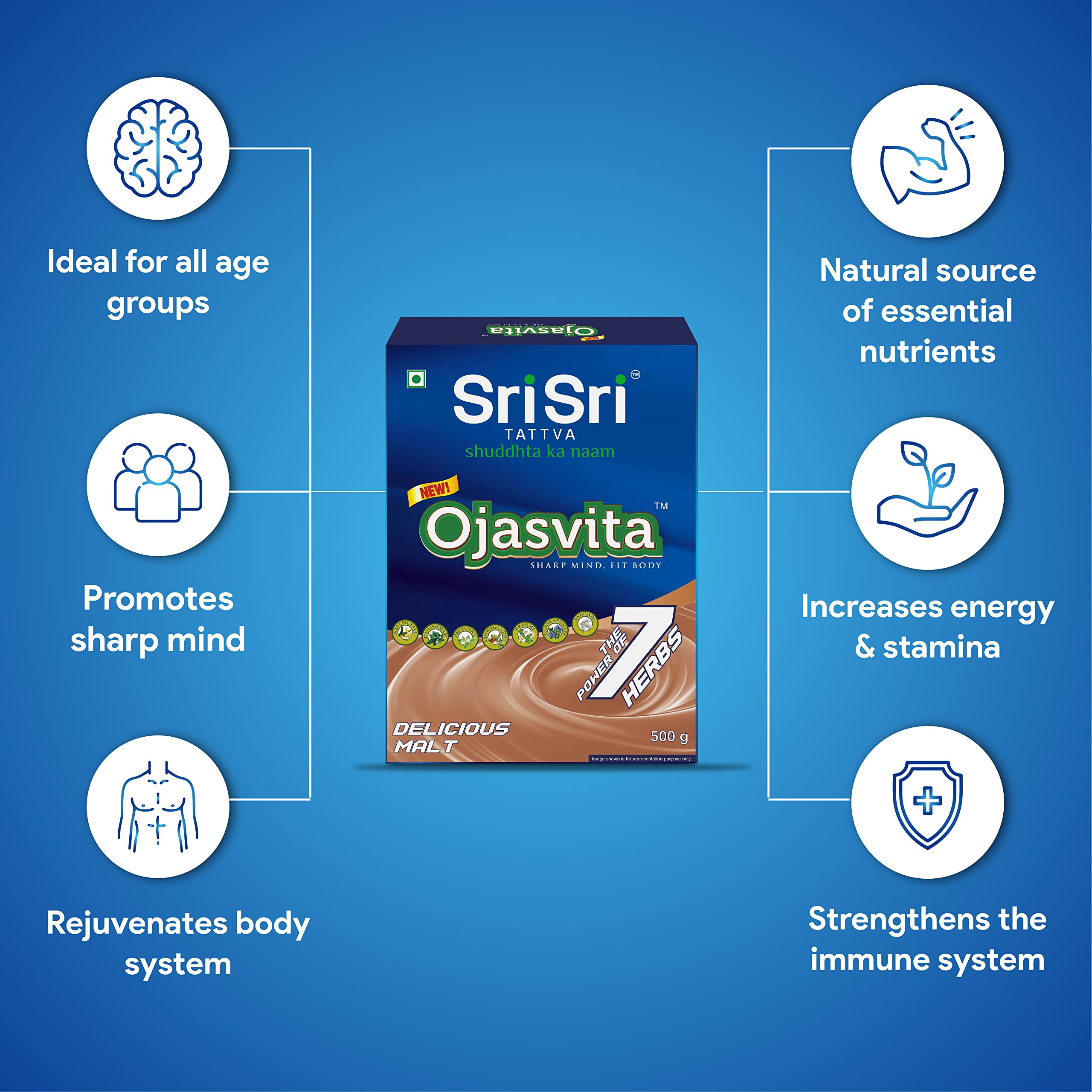 Sri Sri Tattva Ojasvita Malt en poudre – Mélange à boisson pour un esprit vif et un corps sain – 500 g