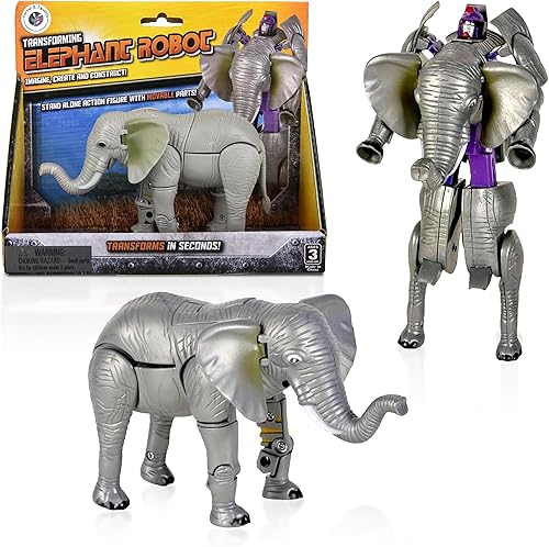 Forest & Twelfth Juguetes de animales de elefante de la selva de 5 pulgadas, figura de acción transformadora, cambia de un juguete de animal