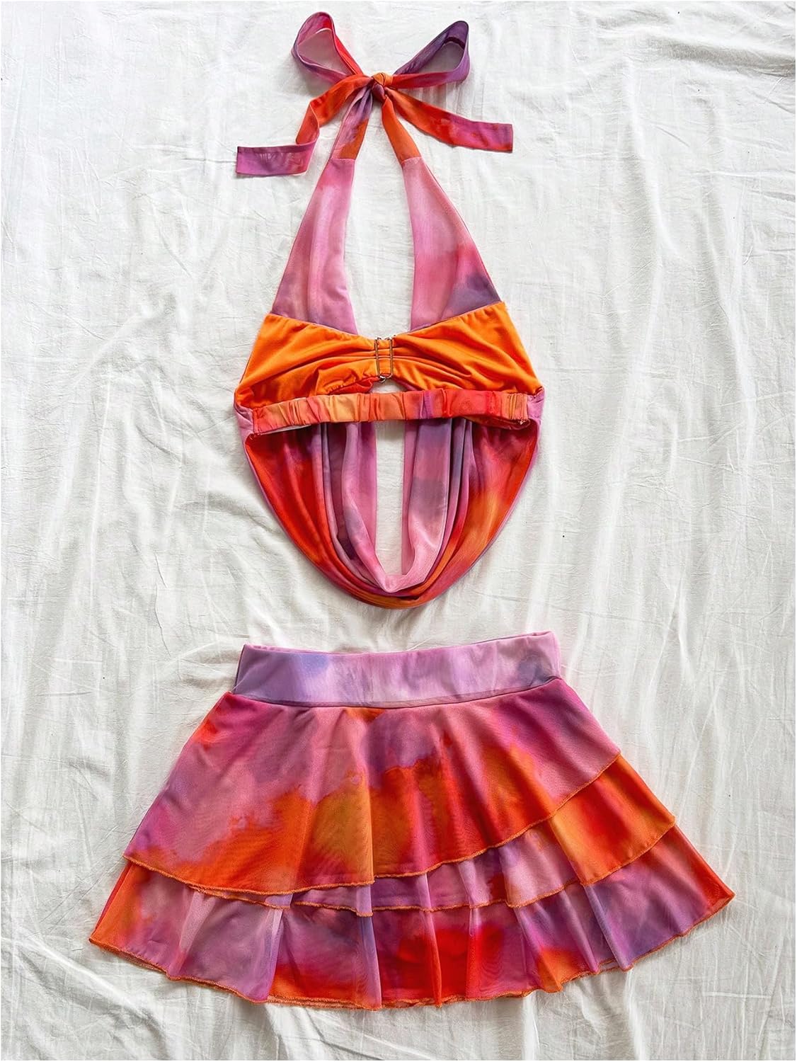 SHENHE Women's 2 Piece Outfits Sexy Tie Dye Halter Top Mini Skirt Set Summer Beach Vacation Clothes - Image 2