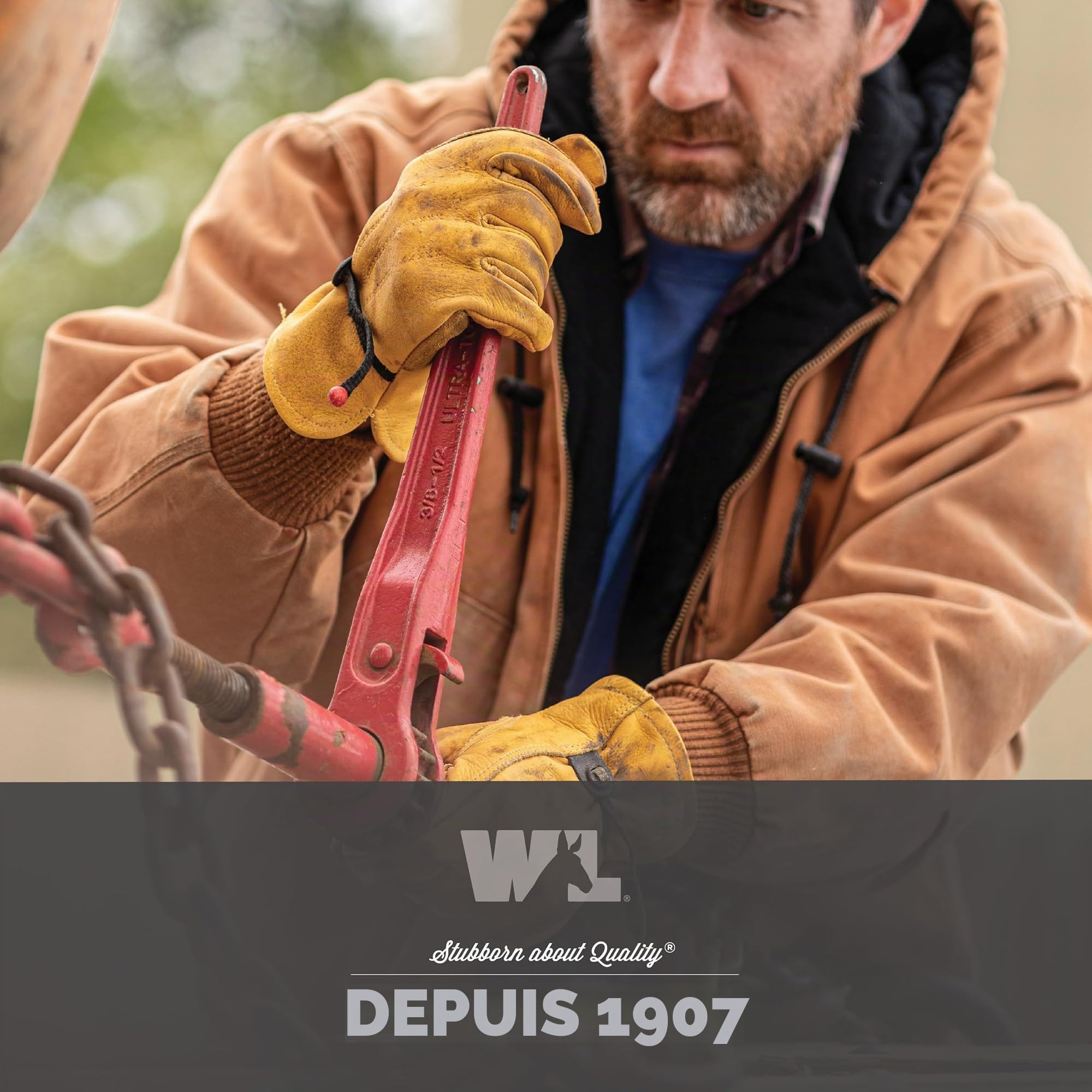 Wells Lamont Premium Heavy Duty Grain Cuir de vache Entièrement en cuir Gants de travail, cuir reliées, Self-hem, boule et bande poignet Cinch, Palm Patch, 1132L