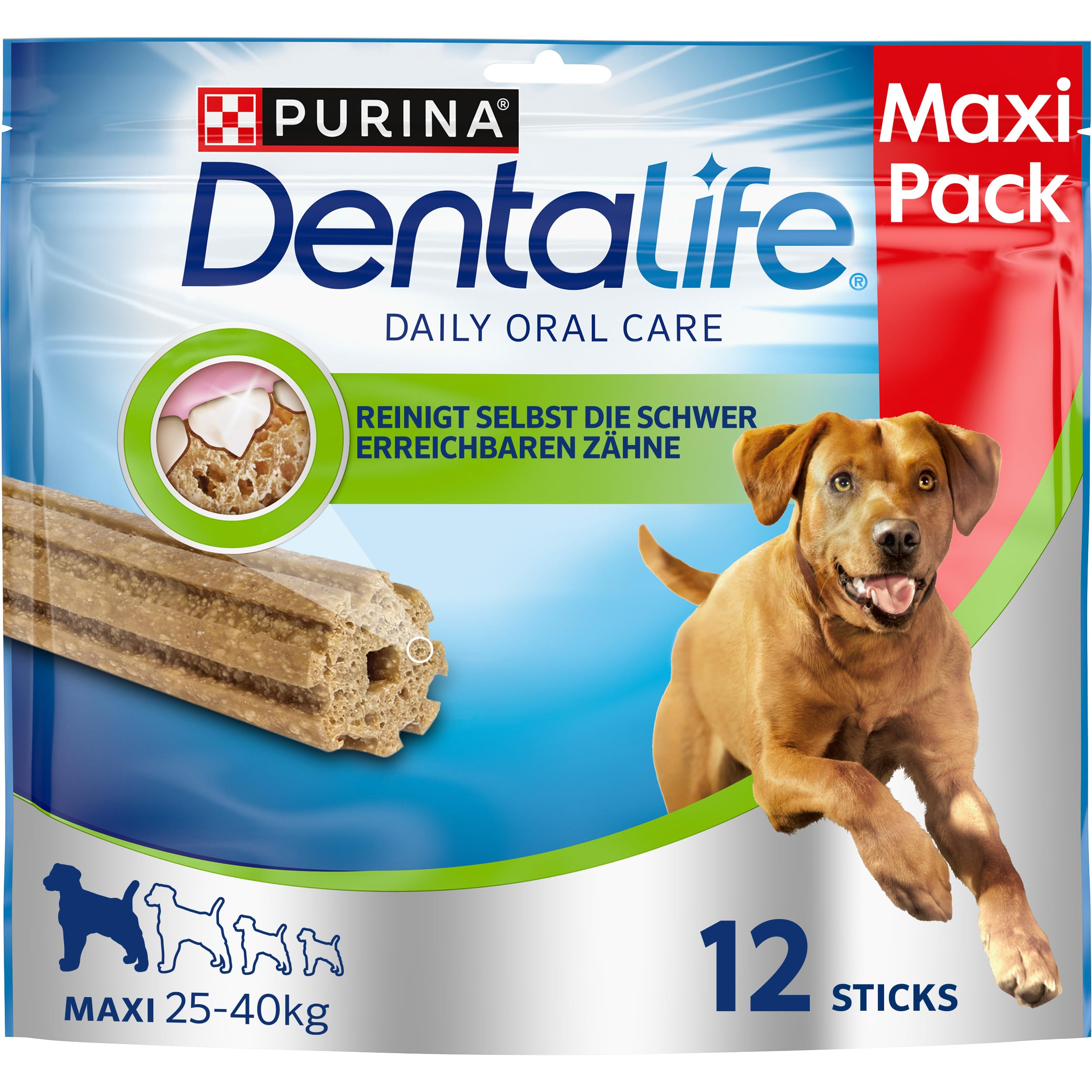Purina DentaLife Maxi - Maxi Pack - Codzienna higiena jamy ustnej - 426 g - 12 patyczków do żucia dla dużych psów - Zestaw 5 szt
