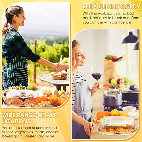 Miniatura 6 de Maxcheck 24 bandejas de servicio resistentes de 12 pulgadas con tapa, bandeja grande de plástico para verduras con elegante bandeja redonda dorada
