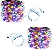 Vista 21 de RUICHEN Guirnalda de luces USB de 33 pies, 100 luces LED con interruptor de encendido/apagado (naranja, paquete de 2)