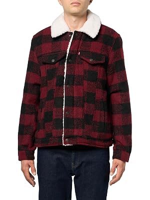 Levis Mens Levis Mens Wool Blend Plaid Trucker With Sherpa Lining
