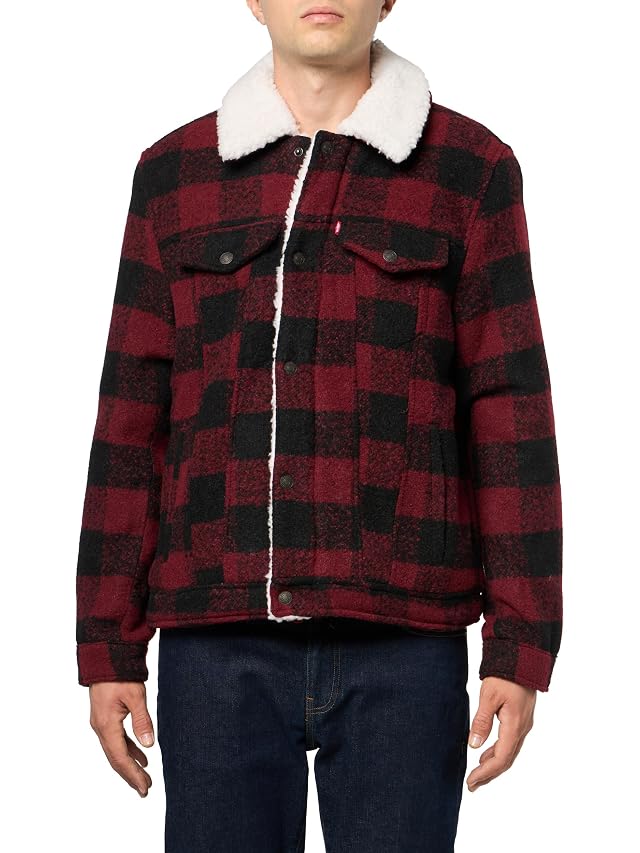 Levis Mens Levis Mens Wool Blend Plaid Trucker With Sherpa Lining