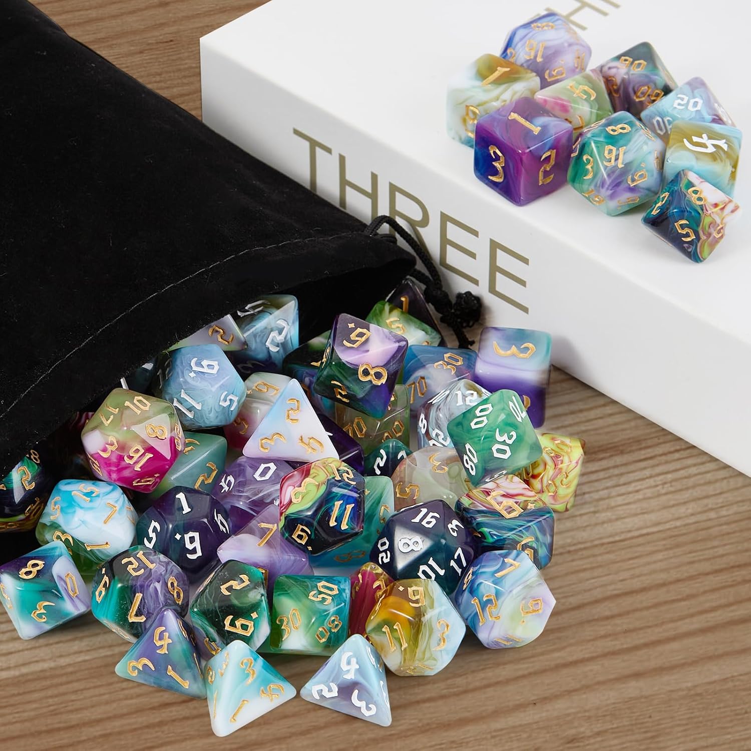 DND Dice Set,8X7 (56 Pieces) Polyhedral Dice Sets for Dungeons and Dragons DND RPG MTG Table Role Playing Games(Total 8 Velvet Dice Bags