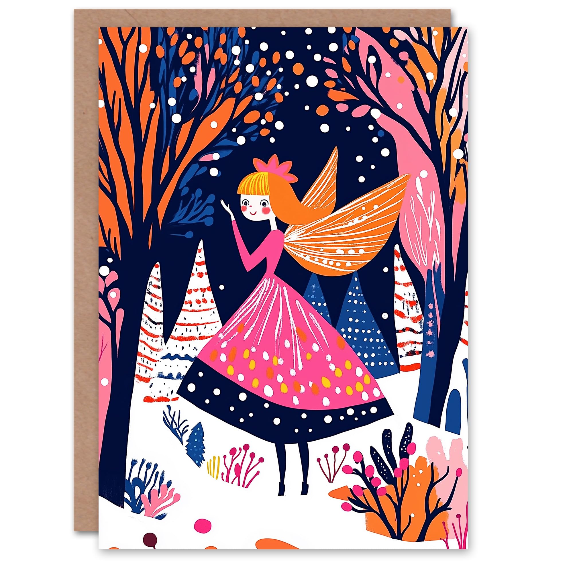 Wee Blue Coo Greeting Card Winter Wonderland Fairy Princess Vibrant Folk Art For Child Kids Xmas Christmas Card