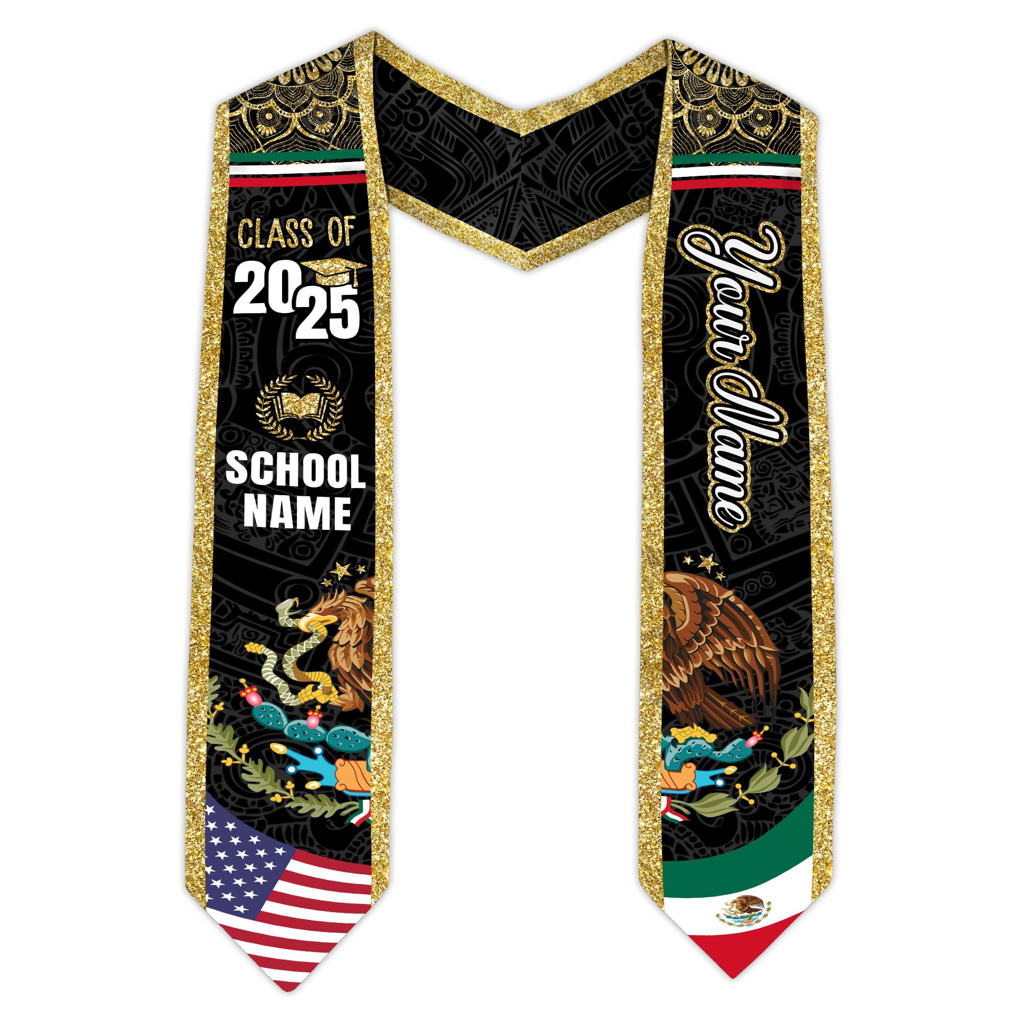 Custom Mexican Graduation Sash, Mexico Graduation Stole Customize Photo, Mexican American Flag Graduation Sash 2025 (Multi 7)
