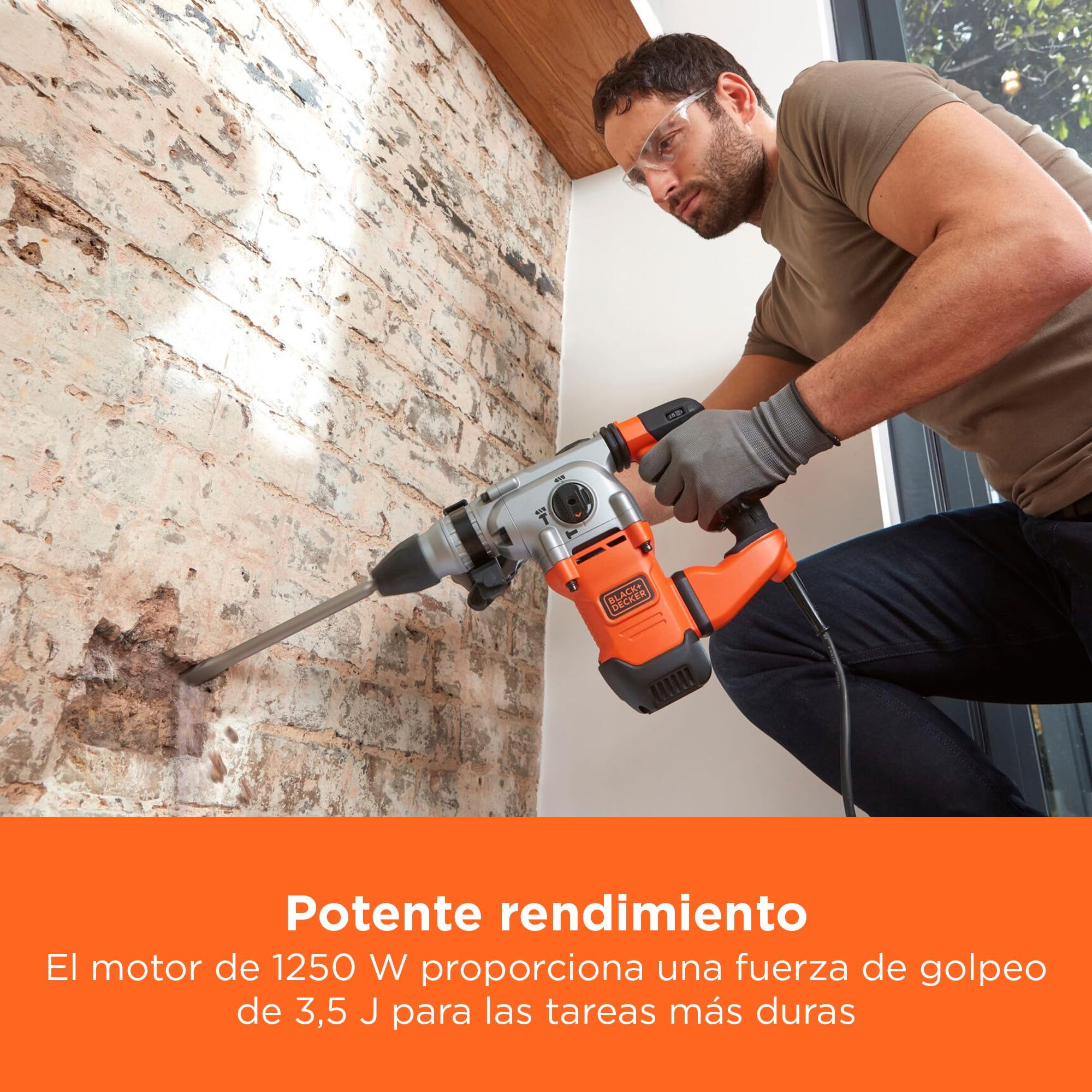 BLACK+DECKER Taladro percutor SDS+, motor de 1250W, 3 modos de funcionamiento, fuerza de impacto de 3,5J, incluye brocas y cincel, BEHS03K-QS