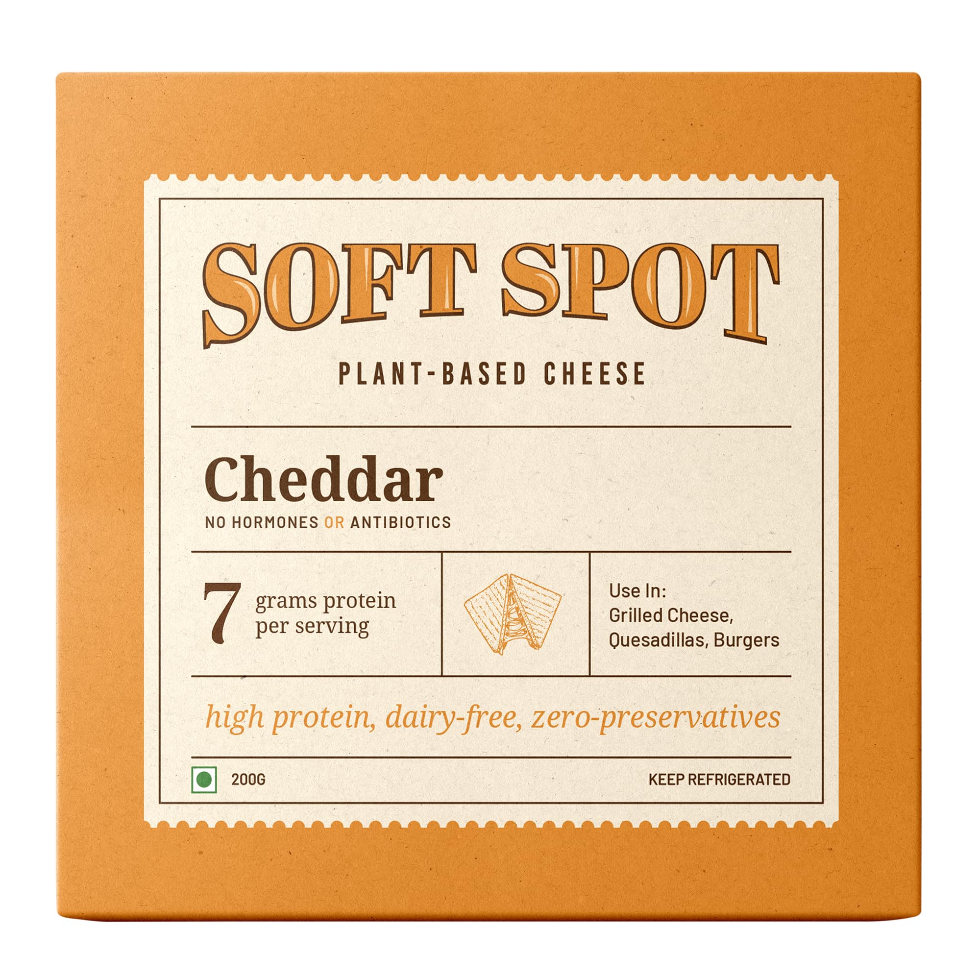 Soft Spot Foods Plant- Based Cheddar Cheese | Lactose Free | Gluten Free | Vegan Cheese | Dairy Free, 200 gm