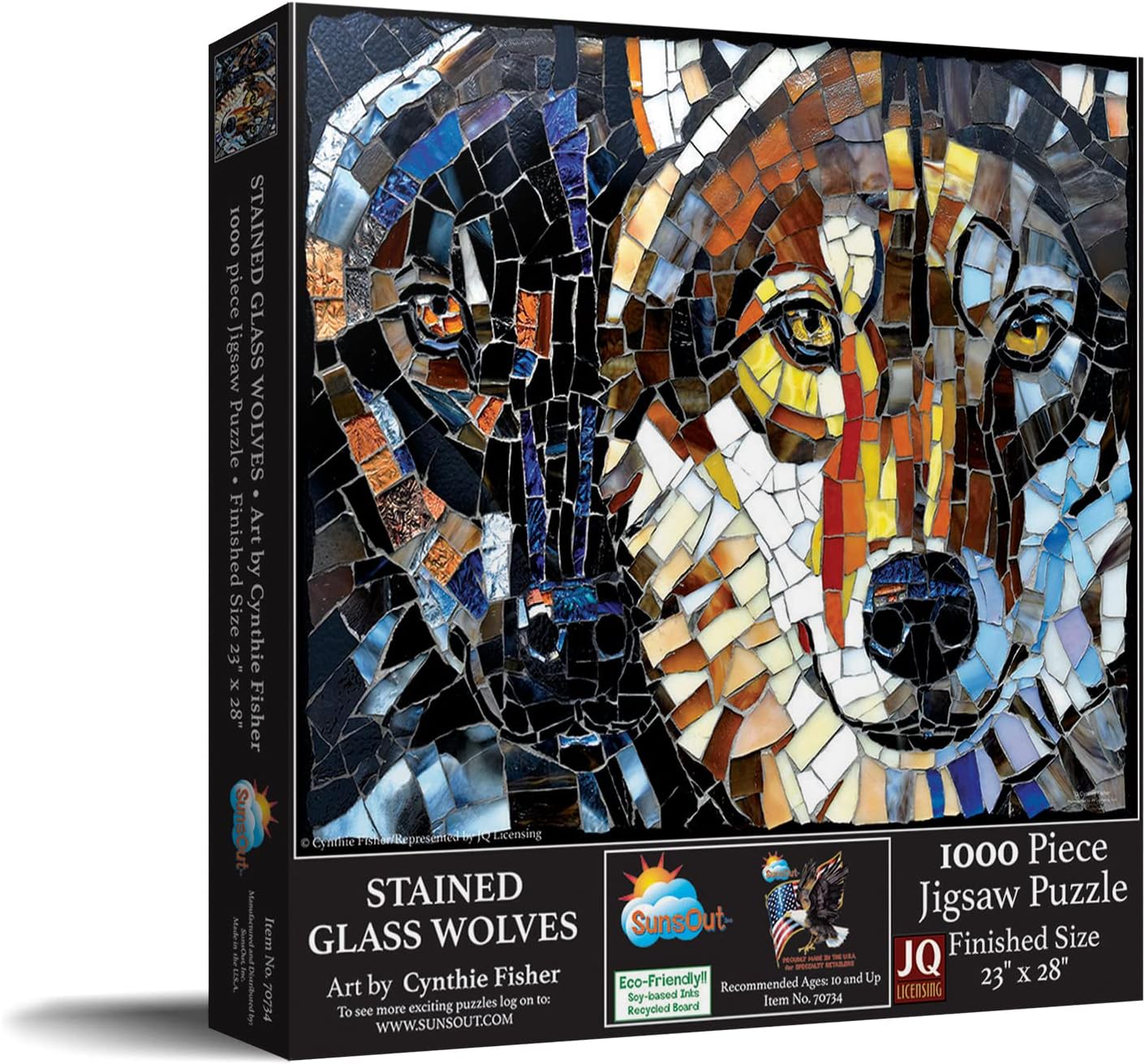 SUNSOUT INC - Stained Glass Wolves - 1000 pc Jigsaw Puzzle by Artist: Cynthie Fisher - Finished Size 23" x 28" - MPN# 70734